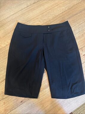 CAbi Black Bermuda Shorts with Double-Button Waist